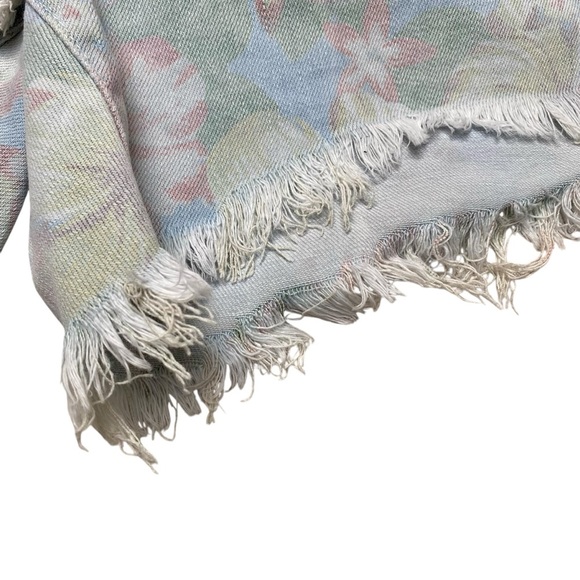 Aerie Floral Denim Shorts – Size Small Blue Jean Drawstring Frayed Hem Casual - Picture 5 of 11